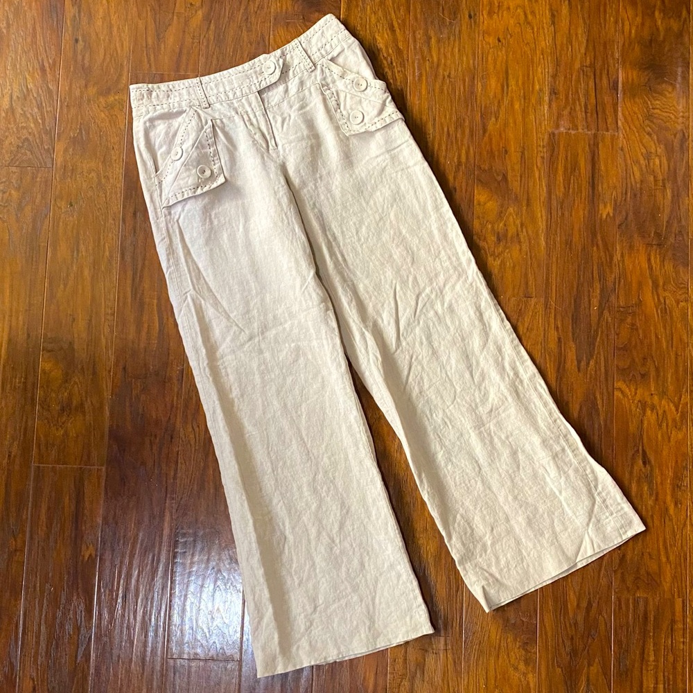 100% Linen Wide Leg Pants Size 6 Autograph New York